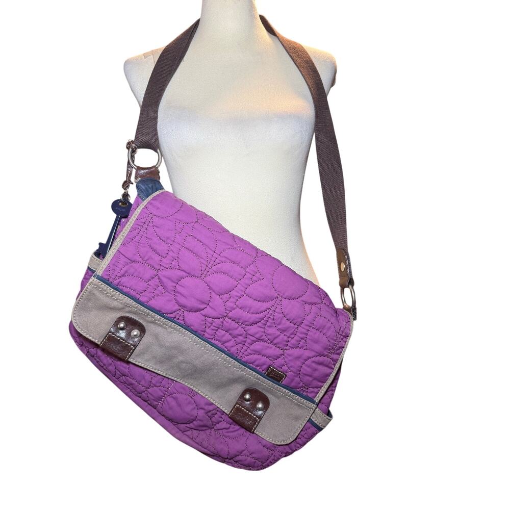 Fossil Key-Per Purple Boho Floral Quilted Messenger Shoulder Bag